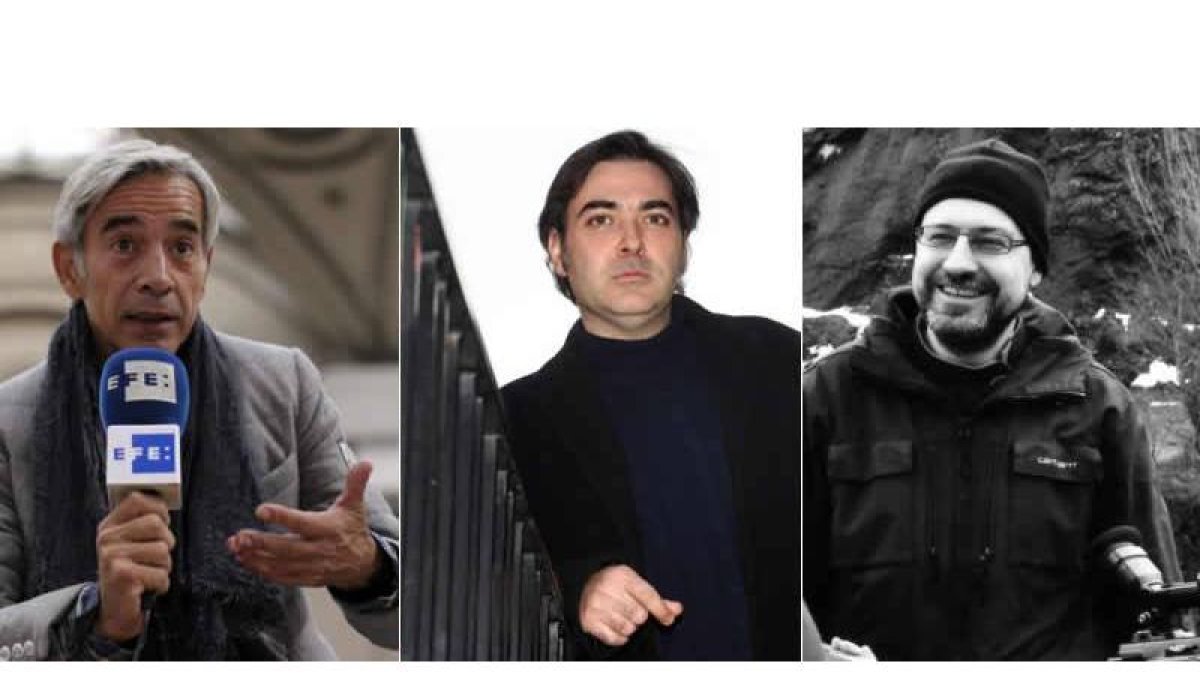 El director gordonés Carlos Balbuena, el actor Imanol Arias, que recibirá un homenaje en la Seminci, y el realizador Alberto Taibo.