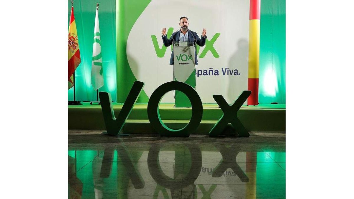 Santiago Abascal durante un acto público de VOX. MANUEL BRUQUE