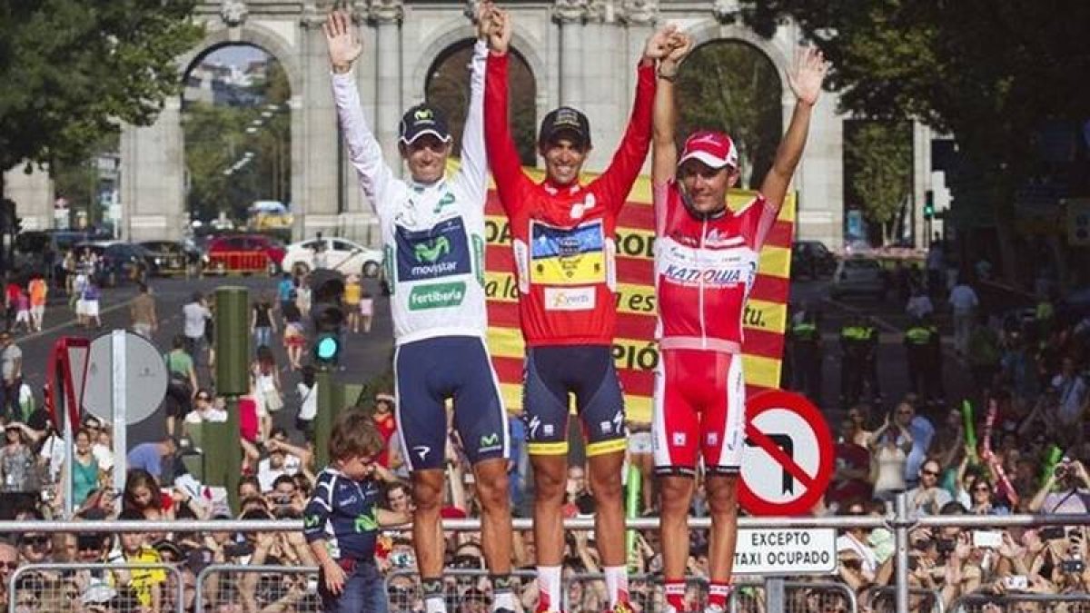 Contador, Valverde y Purito, en el podio de la Vuelta 2012.
