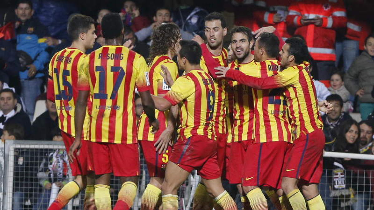 Los jugadores del Barcelona celebran el segundo gol del equipo blaugrana ante el Cartagena.