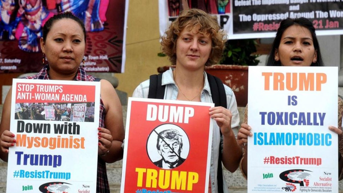 Manifestación de mujeres en Bangalore (India).