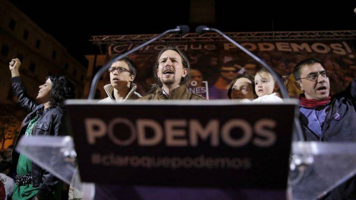 Pablo Iglesias, en un acto electoral de Podemos el pasado mayo, en Madrid.