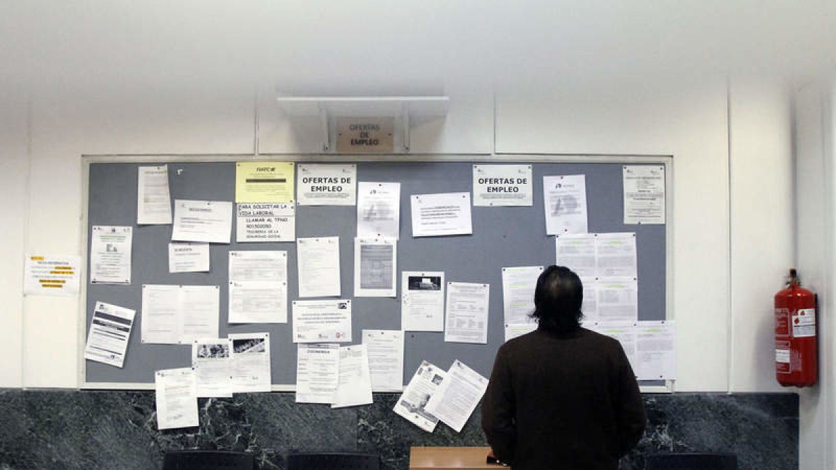 Un hombre busca entre las ofertas de empleo de la oficina del Ecyl. BRUNO MORENO