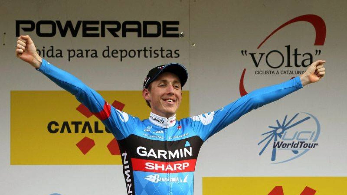 El ciclista irlandés Daniel Martin, en el podio tras imponerse vencedor de la 93 edición de la Volta a Cataluña.