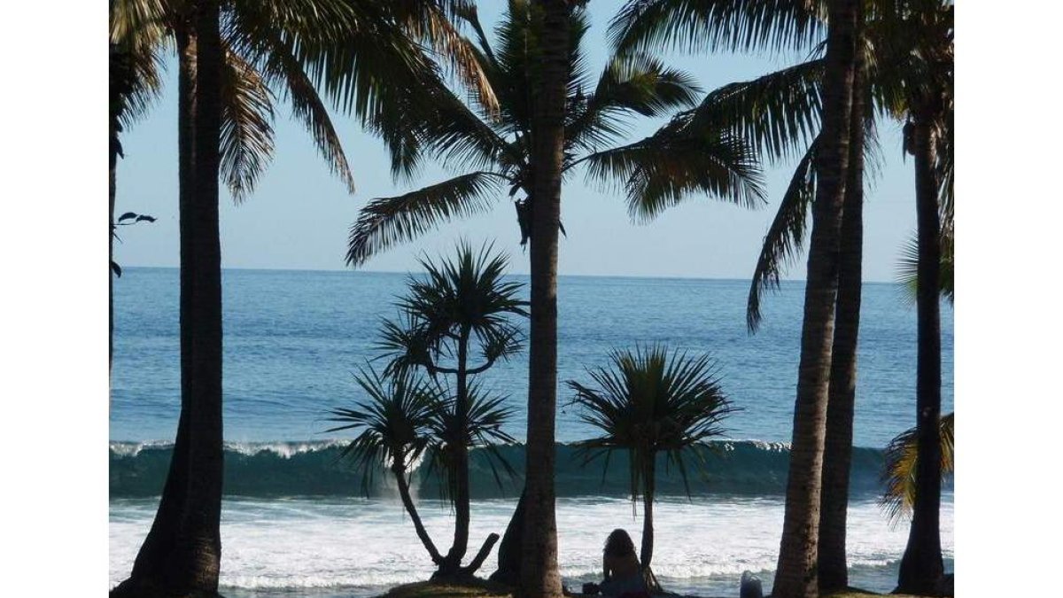 Imagen idílica de una playa en la isla Reunión, con el océano Índico al fondo.