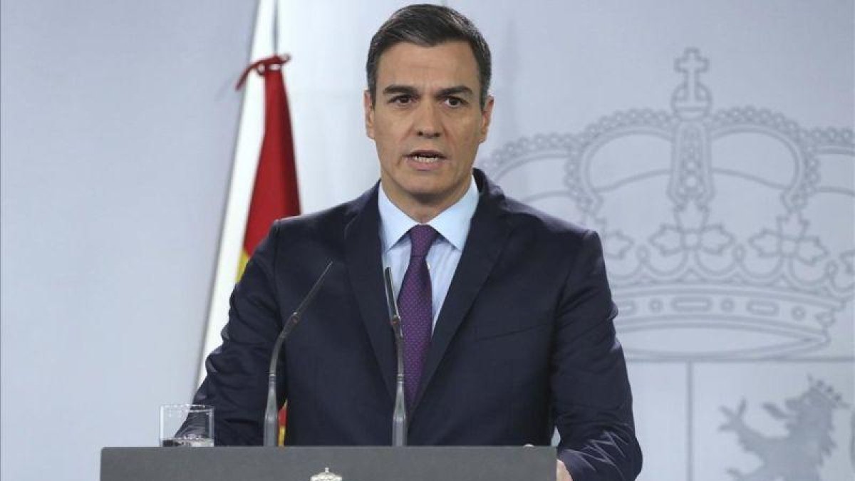 El presidente del Gobierno, Pedro Sánchez, en una comparecencia en la Moncloa.