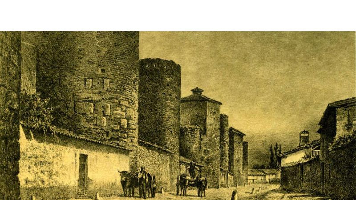 Imagen histórica de la muralla romana en la llamada calle de los Cubos