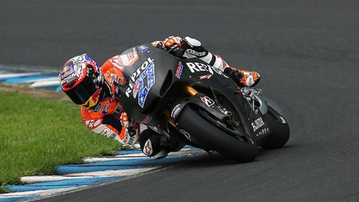 Casey Stoner, en el circuito de Motegi, durante los entrenamientos privados de Honda.