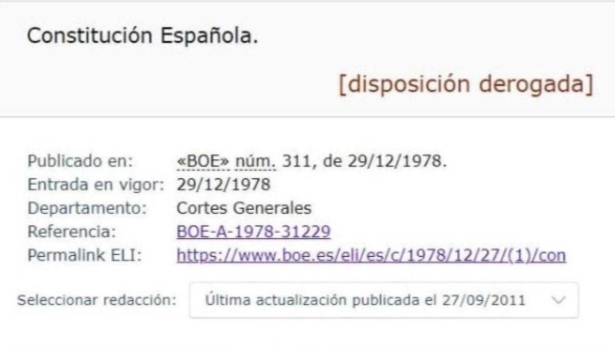 Disposición derogada de la Constitución Española. DL