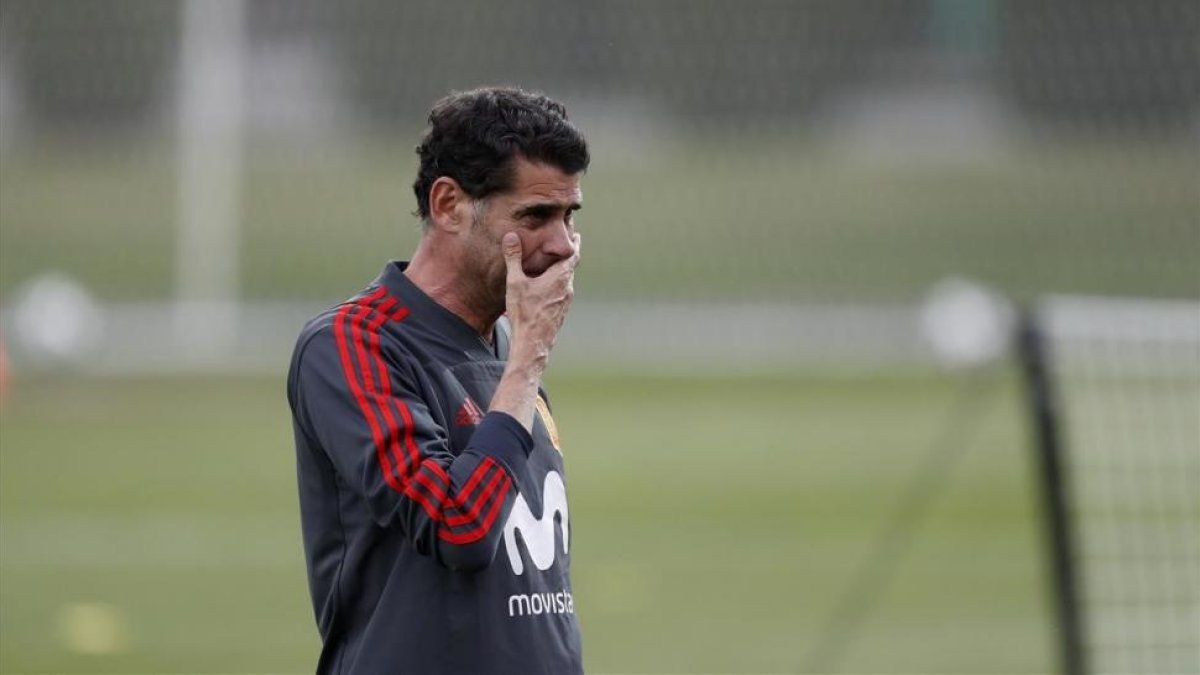 Hierro, en un entrenamiento de la selección española en Krasnodar
