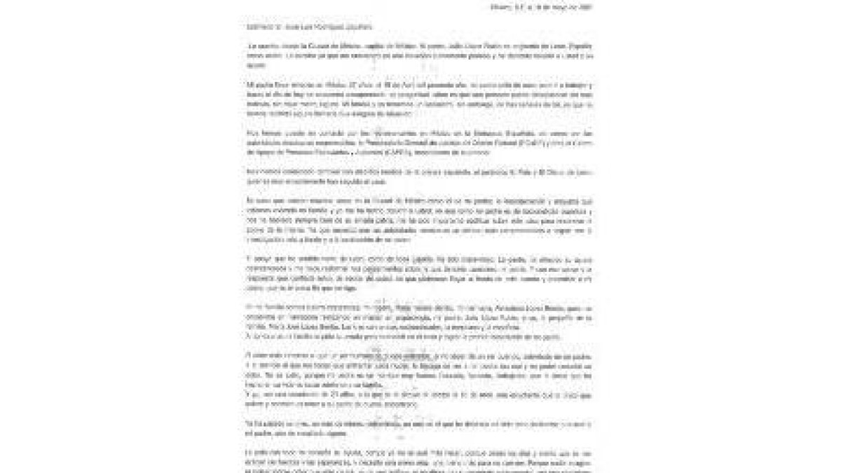 Reproducción de la carta enviada por María José López al presidente Zapatero