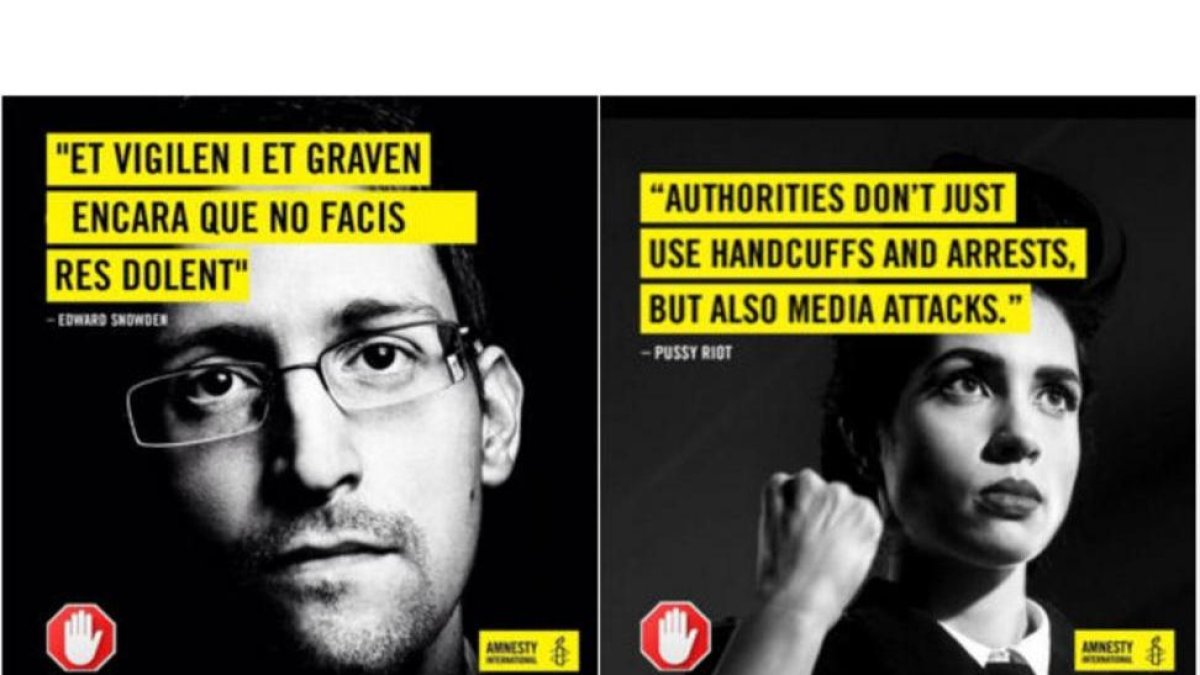 Los mensajes de Snowden y Pussy Riot para la campaña de Amnistía Internacional.
