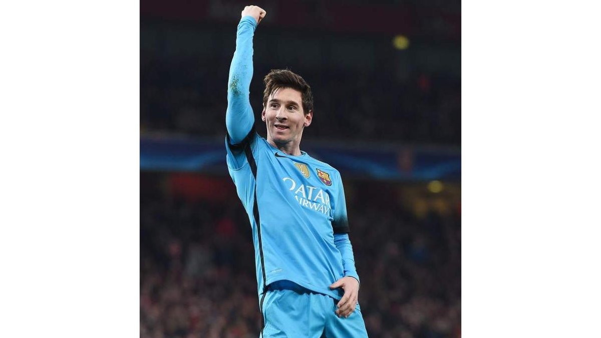 Leo Messi celebra el primer gol del Barcelona ante el Arsena