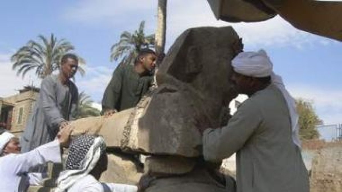 Detalle de una de las doce nuevas esfinges encontradas en Luxor.