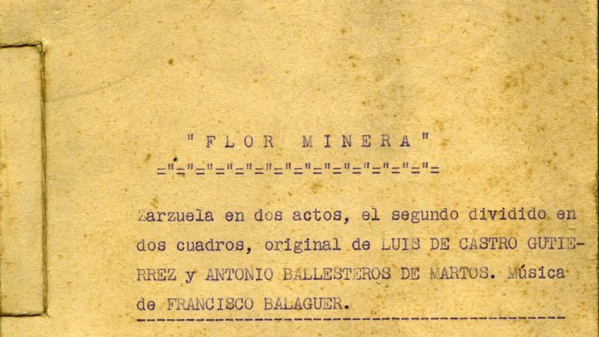 Libreto de la zarzuela compuesta por Francisco Balaguer a los mineros.