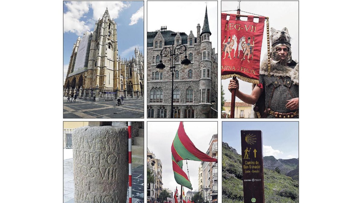 La Catedral, Botines, la última frontera del Imperio Romano, miliario de la Vía Nova, manifestación en defensa de los concejos y el Camino de San Salvador. MARCIANO PÉREZ/RAMIRO/FERNANDO OTERO/JESÚS