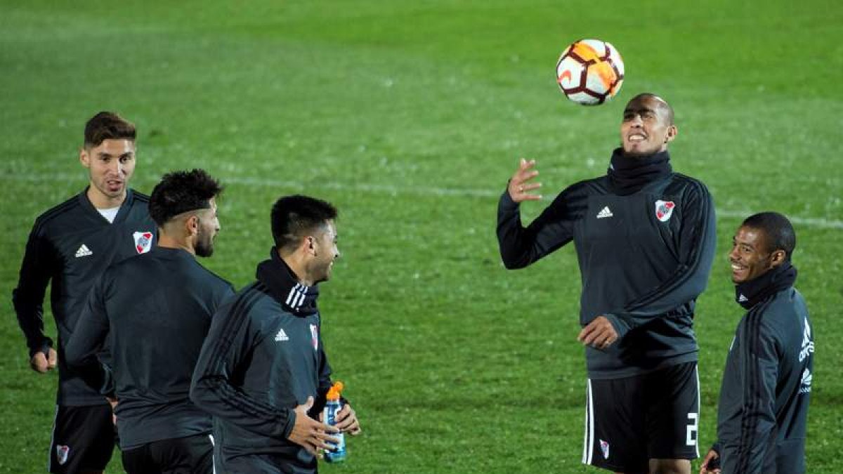 Los jugadores de River Plate se ejercitaron en Valdebebas. L.P.