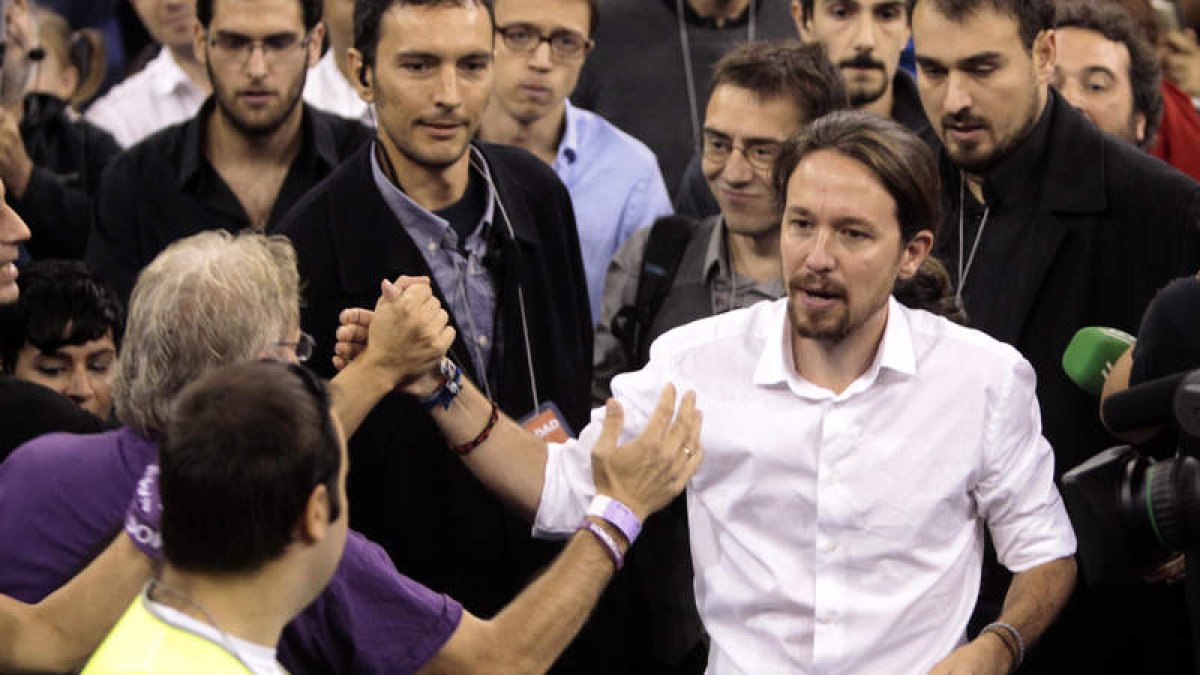 El líder de Podemos, Pablo Iglesias, durante la celebración de la asamblea ciudadana.
