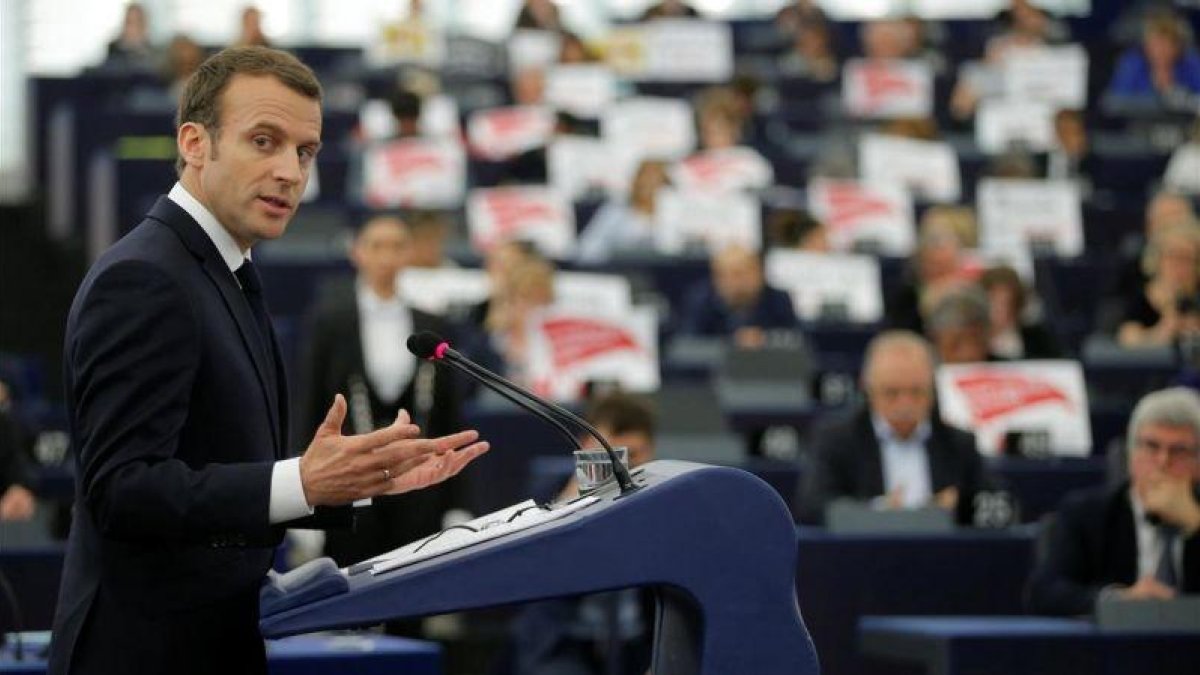 Macron, en su intervención ante el Parlamento Europeo en Estrasburgo.