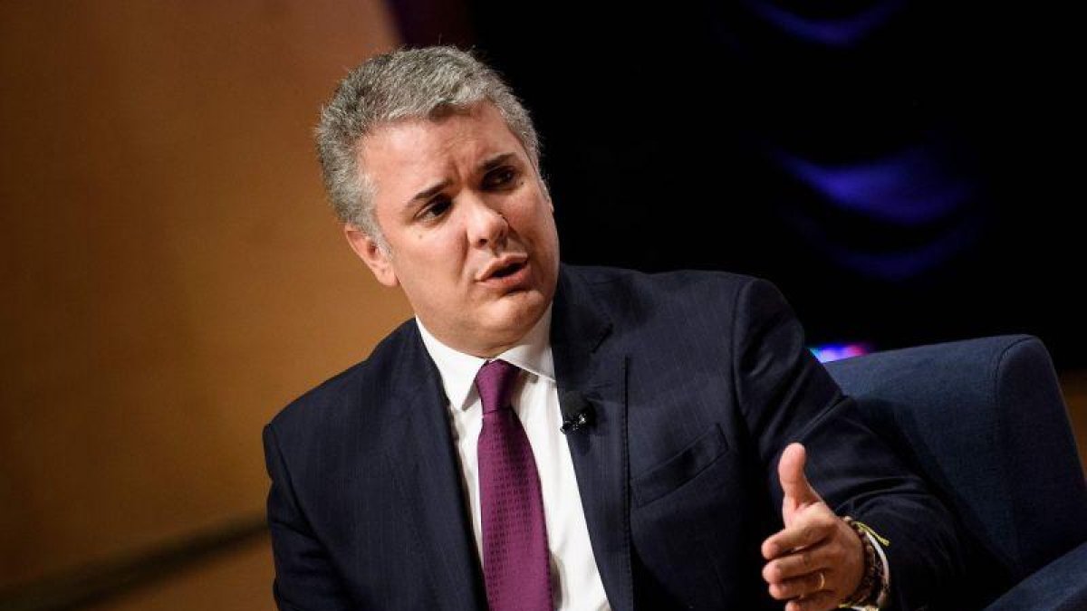 El presidente de Colombia, Iván Duque en un evento en el Centro Wilsol en Washington.