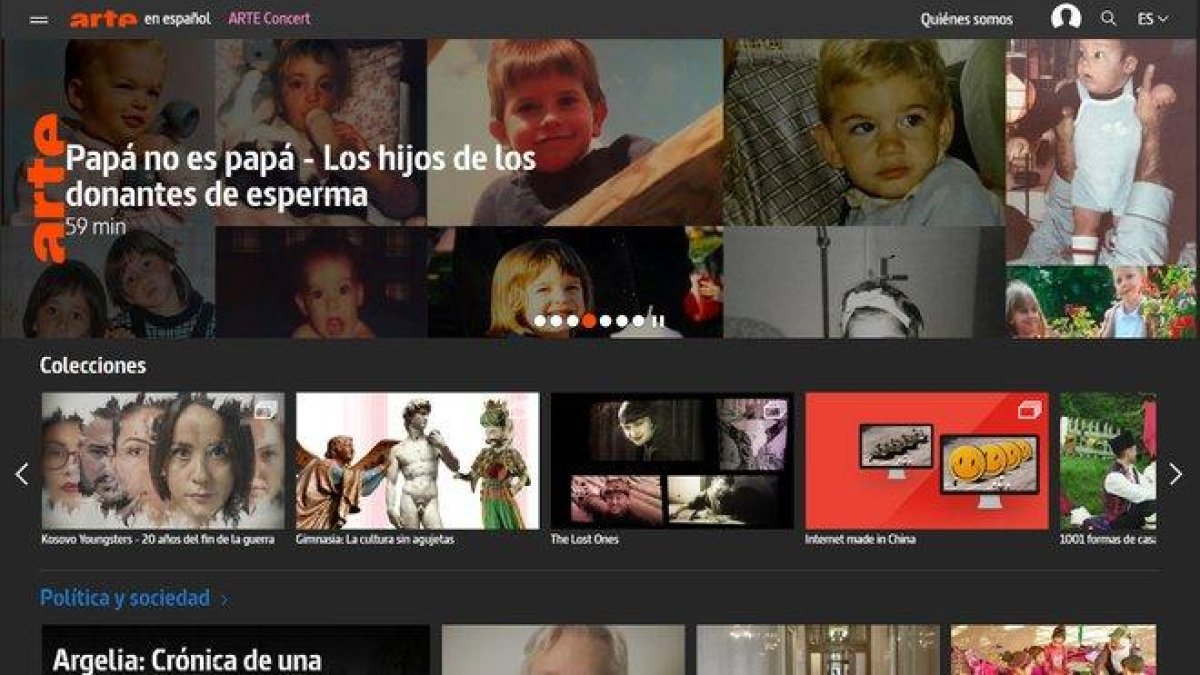 Página web de la cadena ARTE en castellano.