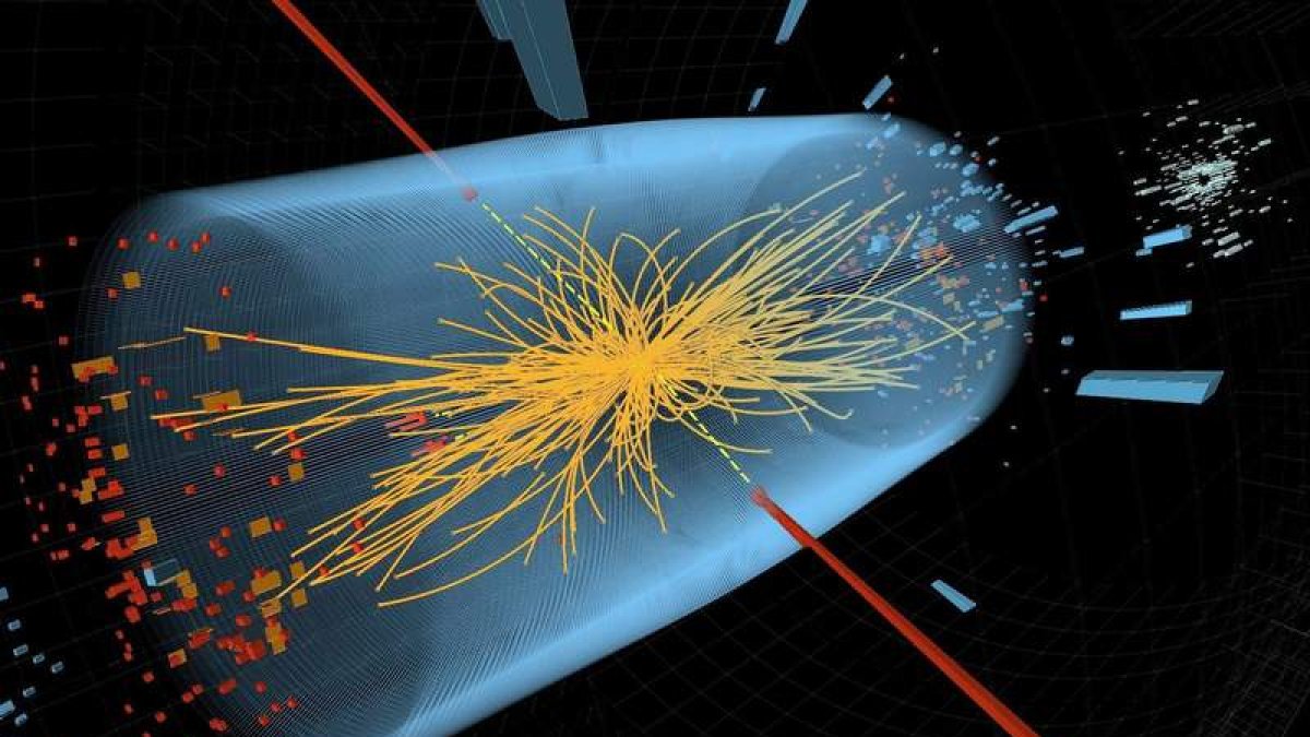 Colisión entre protones en el experimento del CERN en busca del bosón de Higgs.
