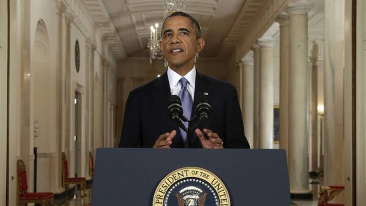 El presidente de EEUU, Barack Obama, durante su discurso televisado a la nación, esta madrugada. Evan Vucci.