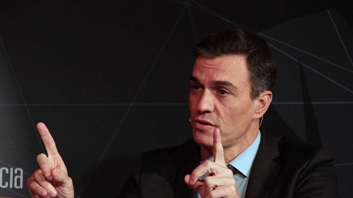 El presidente del Gobierno y candidato por el PSOE a la reelección, Pedro Sánchez, durante el encuentro organizado en León por Ical. PEIO GARCÍA