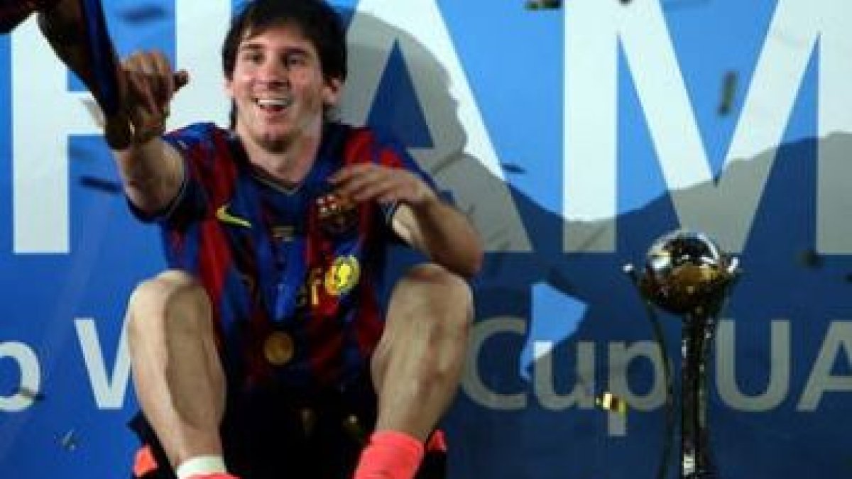 Messi, tras vencer en la final y coronarse campeón del Mundial de Clubes.