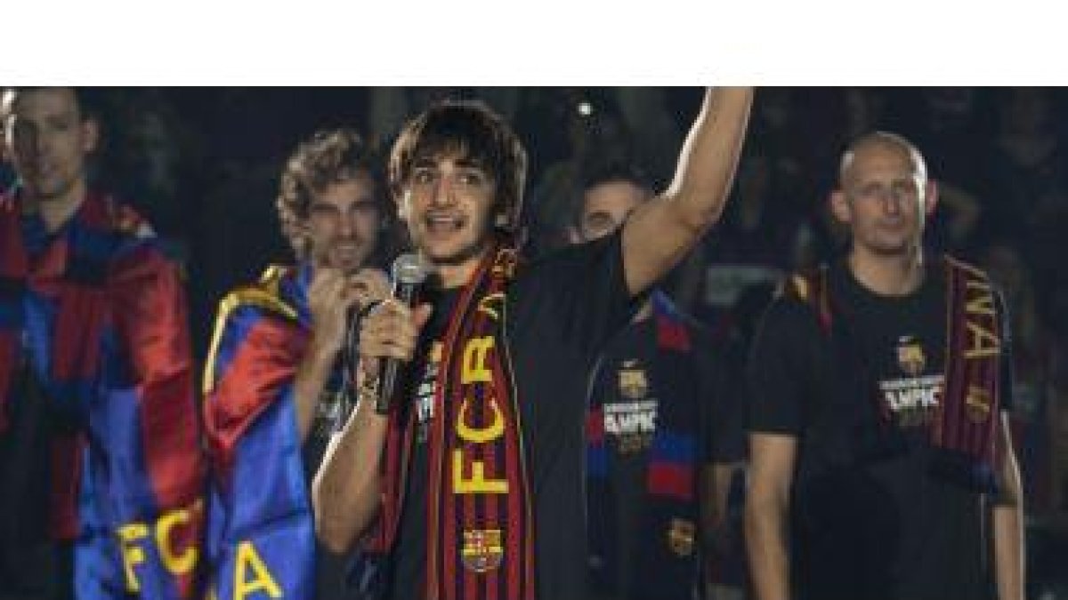 Ricky Rubio, durante la celebración del título de la Euroliga conseguido por el Barça.