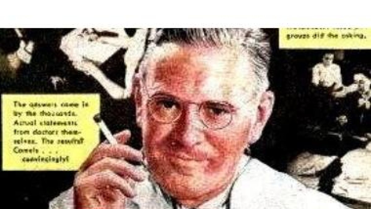Antigua publicidad de tabaco en la que, irónicamente, el médico recomienda fumar una marca concreta