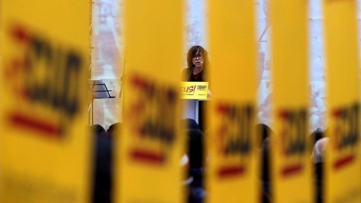 Eulàlia Reguant, en el mitin de la CUP de este sábado en Blanes.