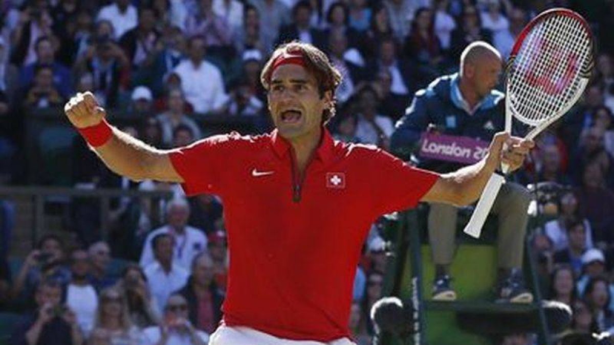 Federer, al finalizar el partido, celebra su pase a la final olímpica.