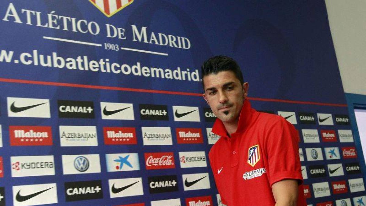 Villa, a su llegada a la sala de prensa en el Cerro del Espino de Majadahonda.