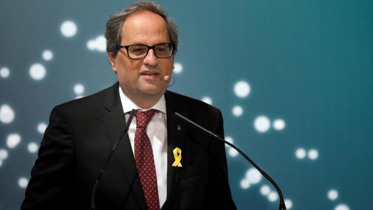 Quim Torra, este viernes, durante su intervención en un foro empresarial en La Seu dUrgell.