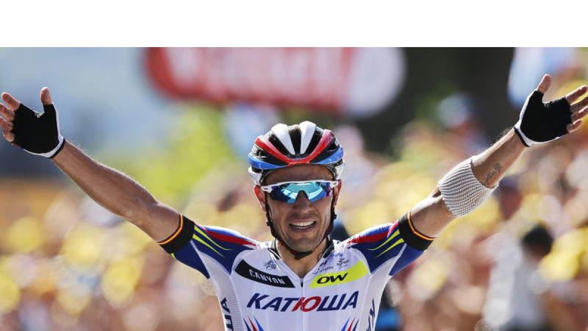 Purito celebra la victoria en la tercera etapa del Tour.