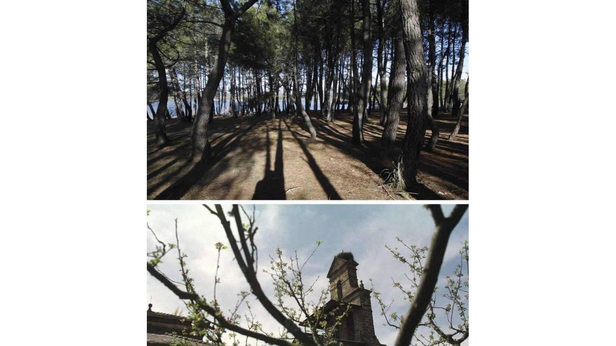 El pantano de Villameca y la iglesia de Quintana del Castillo.
