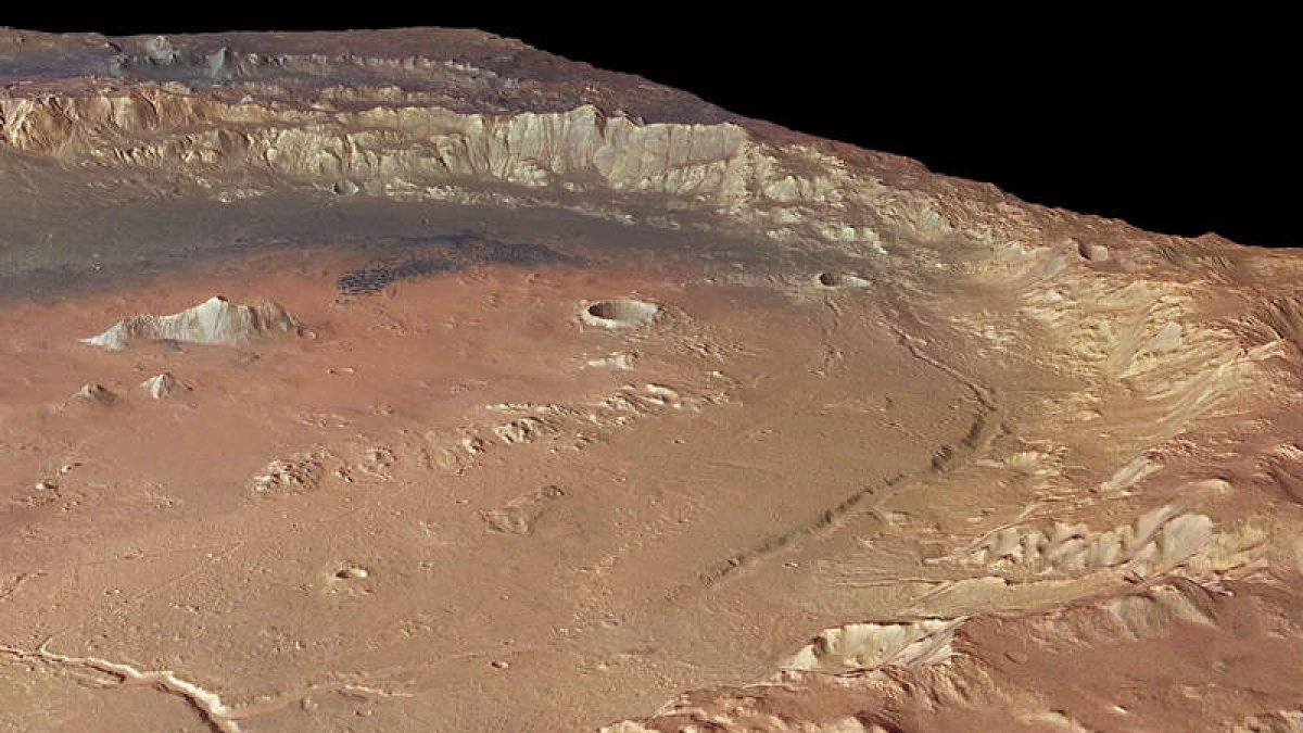 Cráteres en una de las zonas de Marte que estuvo ocupada por el agua. esa