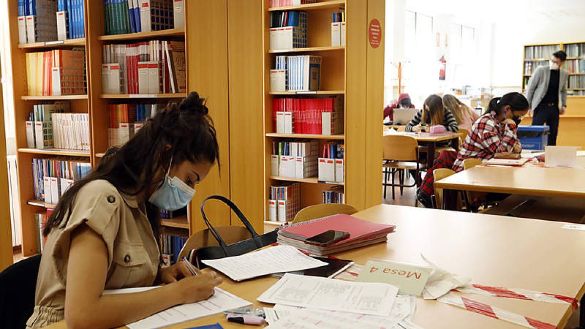 Una alumna de la Universidad de León estudia en la biblioteca de la Facultad de Ciencias Económicas y Empresariales. MARCIANO PÉREZ
