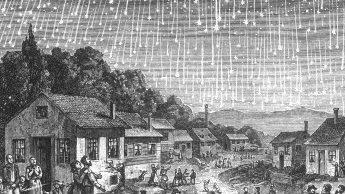Ilustración de una lluvia de Leónidas ocurrida en el año 1833, una de las más espectaculares de la historia.