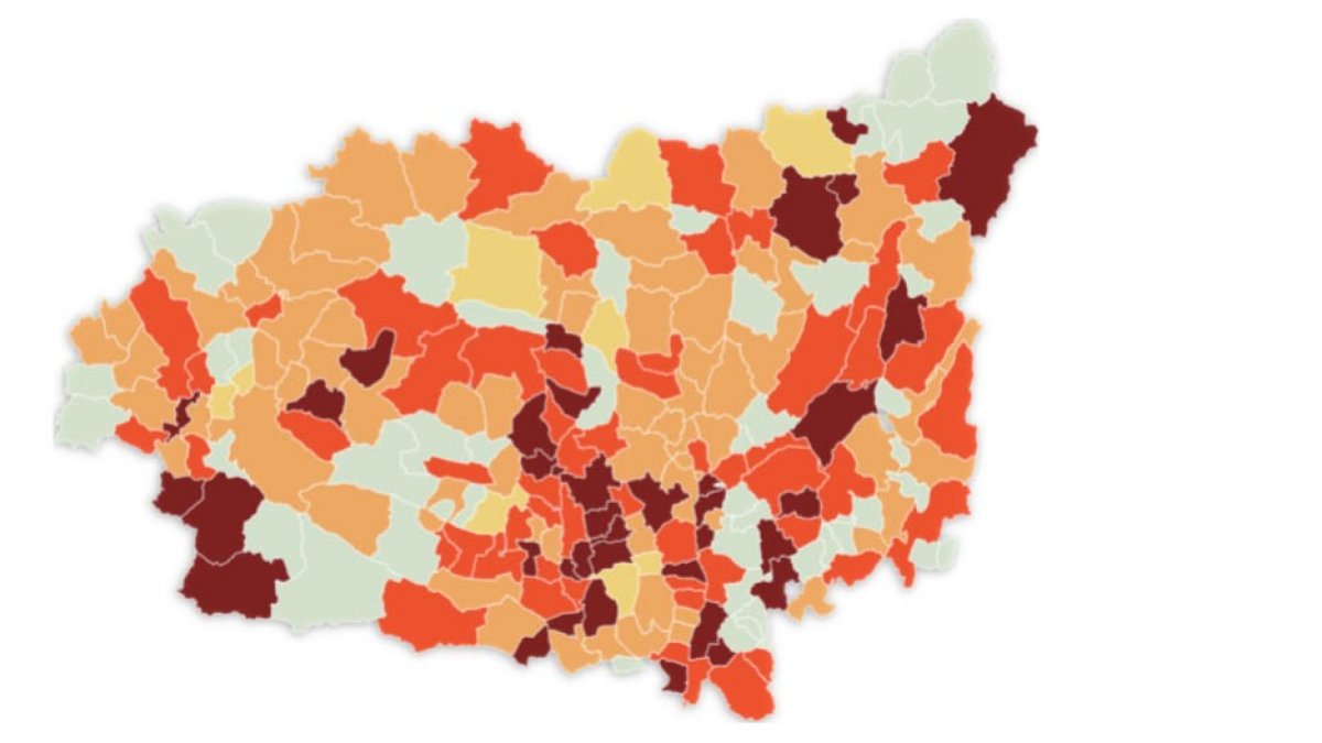 El mapa de la incidencia por municipios hoy. DL