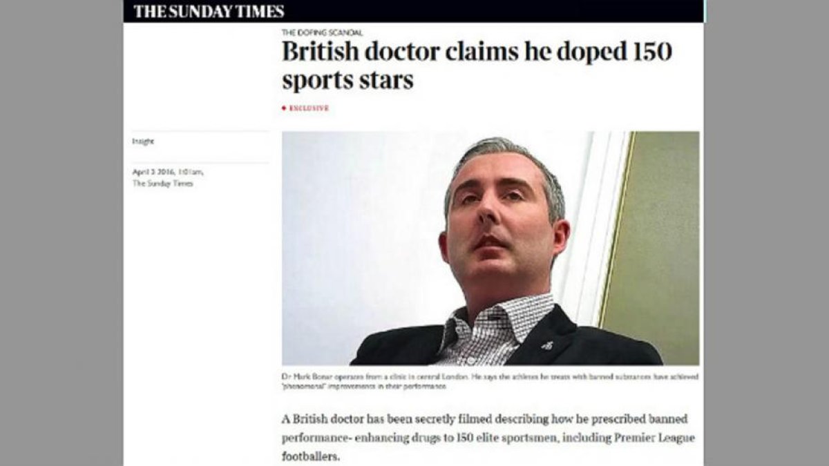 Entrevista al médico británico que asegura haber dopado a jugadores de la Premier, tenistas y ciclistas, en la web de 'The Sunday Times'.
