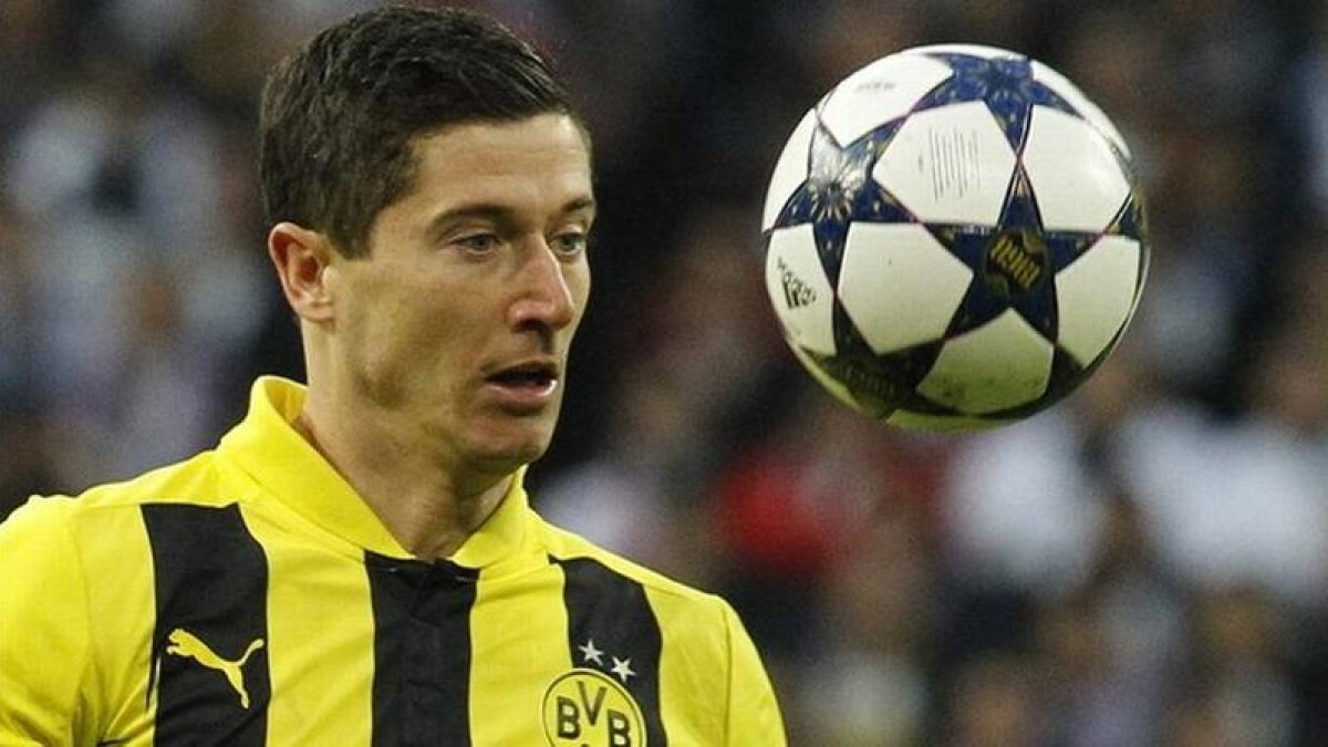 Lewandowski, en el partido que jugó contra el Madrid en el Bernabéu la pasada temporada.
