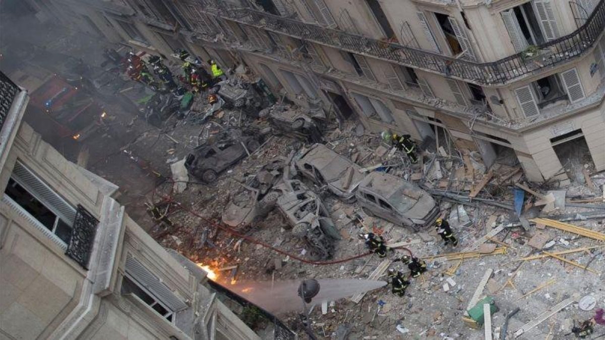 Vista general del lugar en el que tuvo lugar la explosión, en la calle de Trevise.