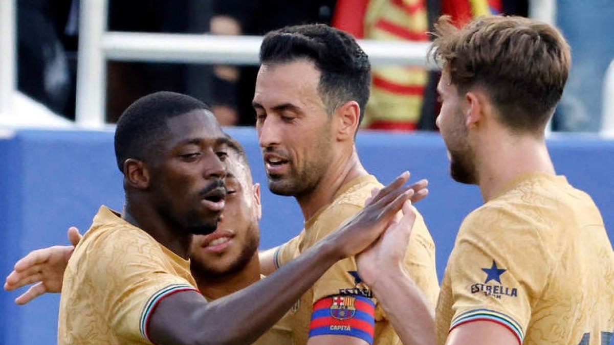Los jugadores de Barça celebran un gol de Dembelé. DAVIS