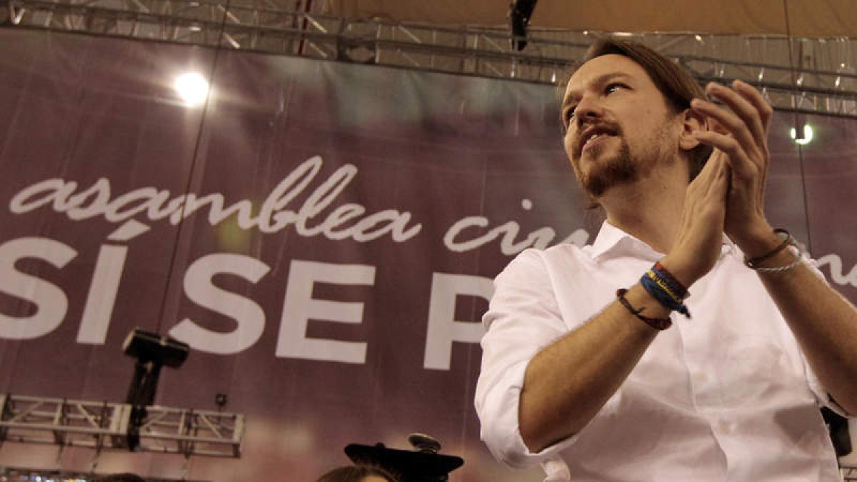 Iglesias durante el acto celebrado ayer por Podemos en la plaza de toros de Vistalegre.