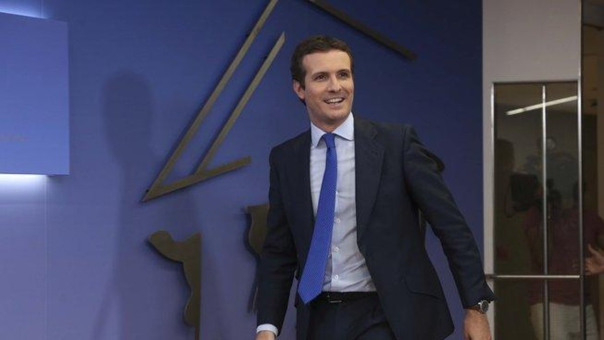 Pablo Casado, en rueda de prensa en Madrid.