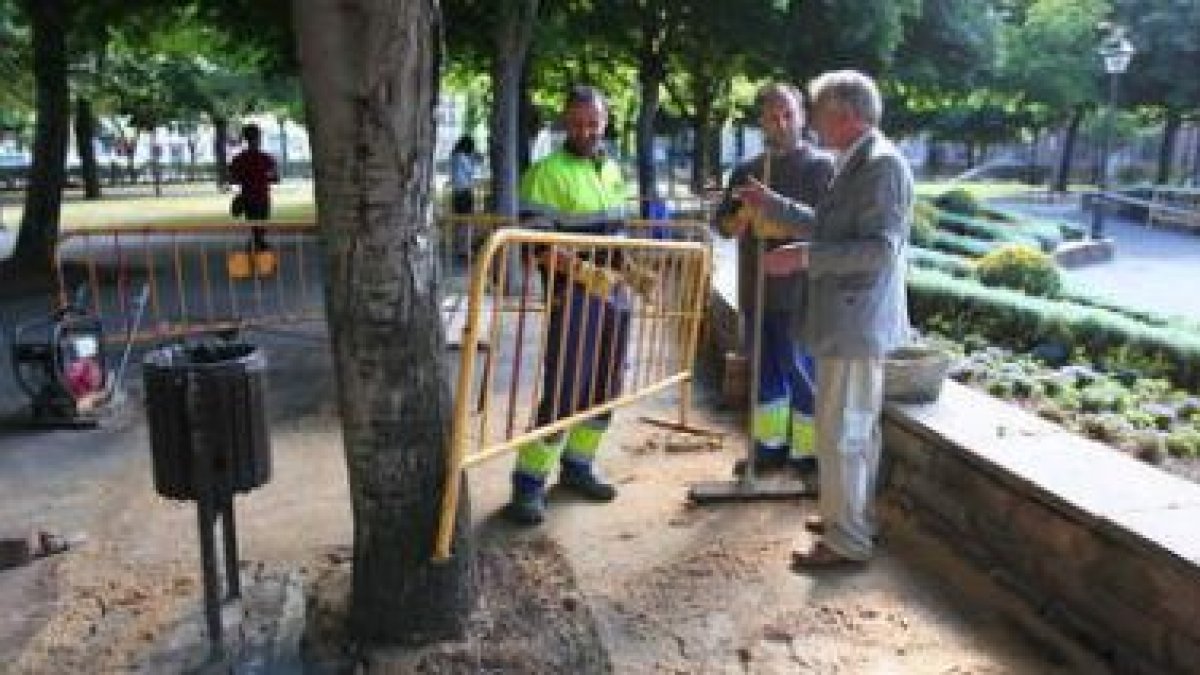 El edil de Limpieza y Jardines, Julio Cayón, en la intervención en el parque de San Francisco.