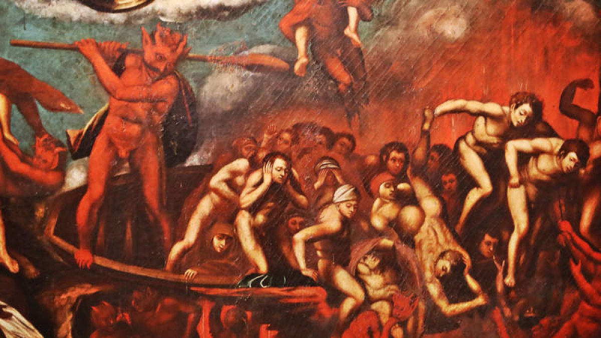 Detalle del ‘Juicio Final’ de Luis de Mongastón —1638—. Se trata de una copia del cuadro de Miguel Ángel que luce en la Capilla Sixtina, dentro de los museos vaticanos de Roma. Los demonios atormentan a las almas que han rechazado