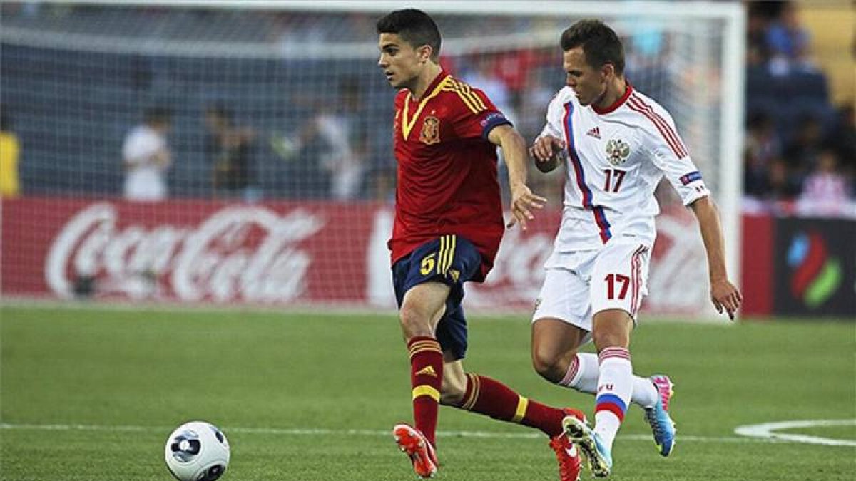 Marc Bartra, durante el partido del Europeo sub-21 que enfrentó a España y Rusia en Jerusalén en junio.
